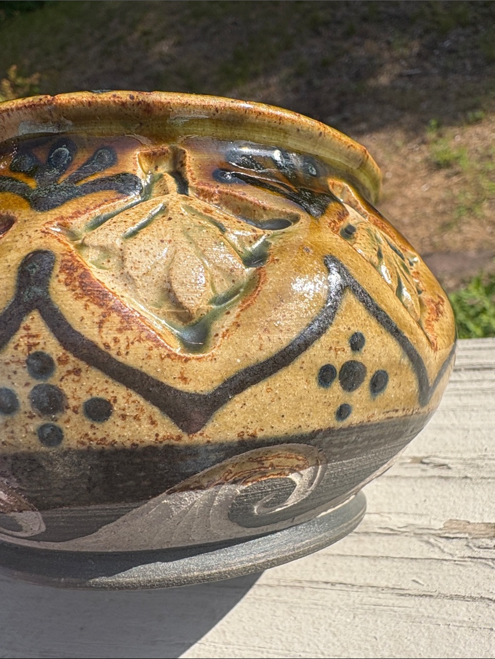 The Barn Pottery, Cape Cod- Artisan Glazed Ceramic Plant Pot in Brown&Green 2016 - Picture 7 of 9